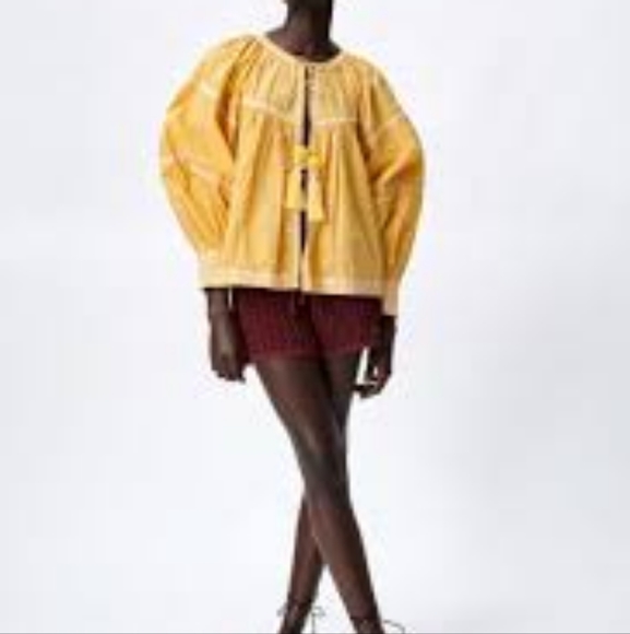 Zara Yellow Embroidered Jacket/Shirt with Tassles. Size XS BNWT - Picture 5 of 7